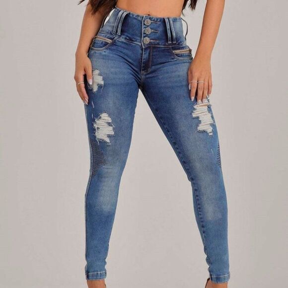 Colombian Brazilian butt insert pad jeans  stretch Denim high waist pant Size 12 - Picture 2 of 15